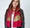 Aria | Silk Charmeuse Scarf - Raspberry & Gold Block Pinstripe