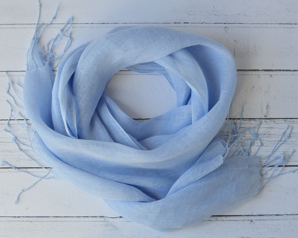 Talia | Linen Scarf with Tassels - Sky Blue
