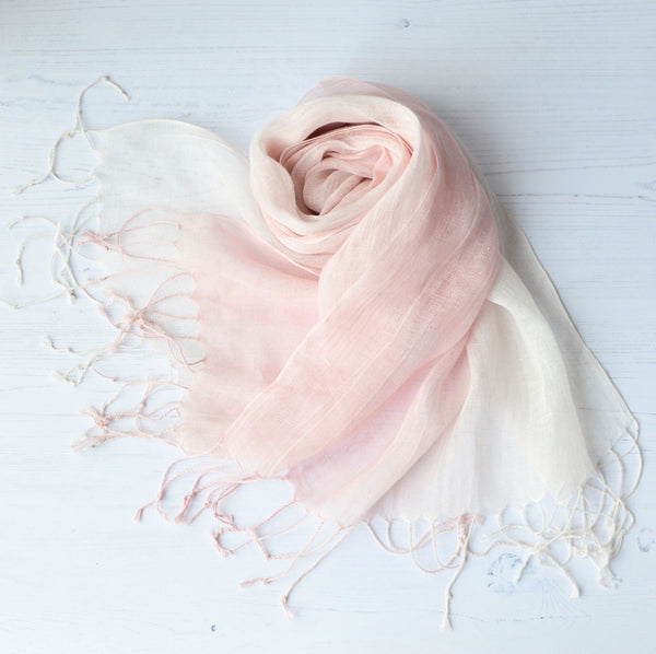 Talia | Linen Scarf with Tassels - Pink and White
