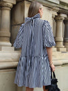 Black & White Striped Dress | Kennedy A-Line Dropped Waist Dress with Oversized Neck Tie