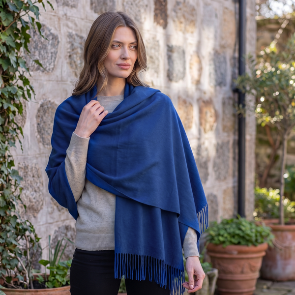 Royal Blue Pashmina | Drew Super Soft Large Special Occasion Wrap with Tassels