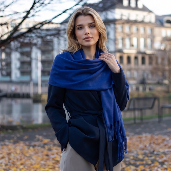 Royal Blue Pashmina | Drew Super Soft Large Special Occasion Wrap with Tassels