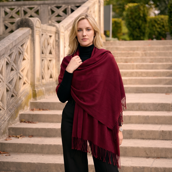 Red Wine | Drew Pashmina Super Soft Large Special Occasion Wrap with Tassels