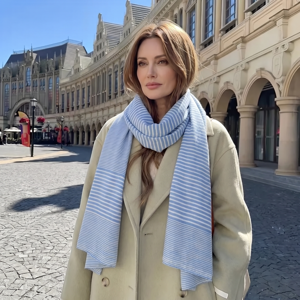 Striped Scarf | Clara Blue and White Large Soft Light Weight Scarf or Sarong