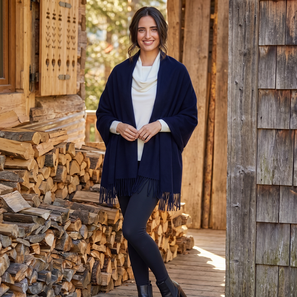 Navy Blue Pashmina | Drew Super Soft Large Special Occasion Wrap with Tassels