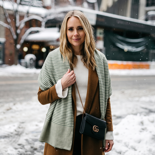 Striped Scarf | Clara Sage Green and Cream Large Soft Light Weight Scarf or Sarong