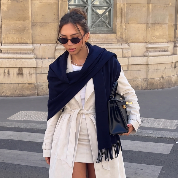 Navy Blue Pashmina | Drew Super Soft Large Special Occasion Wrap with Tassels