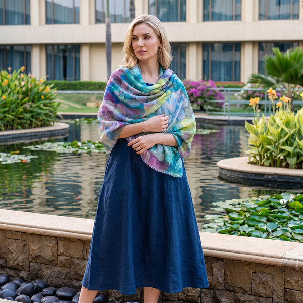 Abstract Floral Scarf | Hannah Brush Stroke Watercolour Blue Green Turquoise Wrap