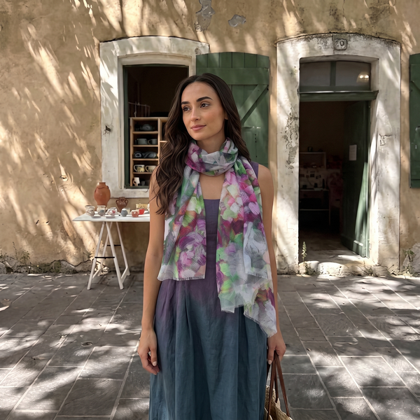 Abstract Floral Scarf | Hannah Brush Stroke Watercolour Pink Green Grey Wrap