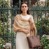 Sophia Organza and Crepe Silk Viscose Soft Gold Tasselled Bridal Bridesmaid Special Occasion Wrap