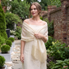 Organza Wrap in Cream Silk Crepe & Gold Organza Sophia Tasselled Special Occasion Scarf
