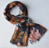 Leaf Scarf | Hannah Soft Light Weight Gauzy Wrap with Sequin Detail Orange Navy Blue Pink Brown