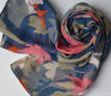 Leaf Scarf | Hannah Large Soft Light Weight Gauzy Wrap Recycled Polyester Blue Sage Pink