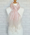 Sophia Powder Pink Scarf 2 Layer Organza and Crepe Silk/Viscose Tasselled Bridal Bridesmaid Special Occasion Wrap