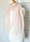 Sophia Powder Pink Scarf 2 Layer Organza and Crepe Silk/Viscose Tasselled Bridal Bridesmaid Special Occasion Wrap