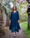 Teal Blue Layered Dress | Chelsea Loose Fitting Dress with Front Button Detail