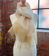 Organza Wrap in Cream Silk Crepe & Gold Organza Sophia Tasselled Special Occasion Scarf