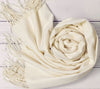 Cream Pashmina | Drew Super Soft Large Special Occasion Wrap with Tassels