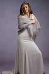 Sophia Silver Grey Organza and Crepe Silk Viscose Tasselled Special Occasion Wrap