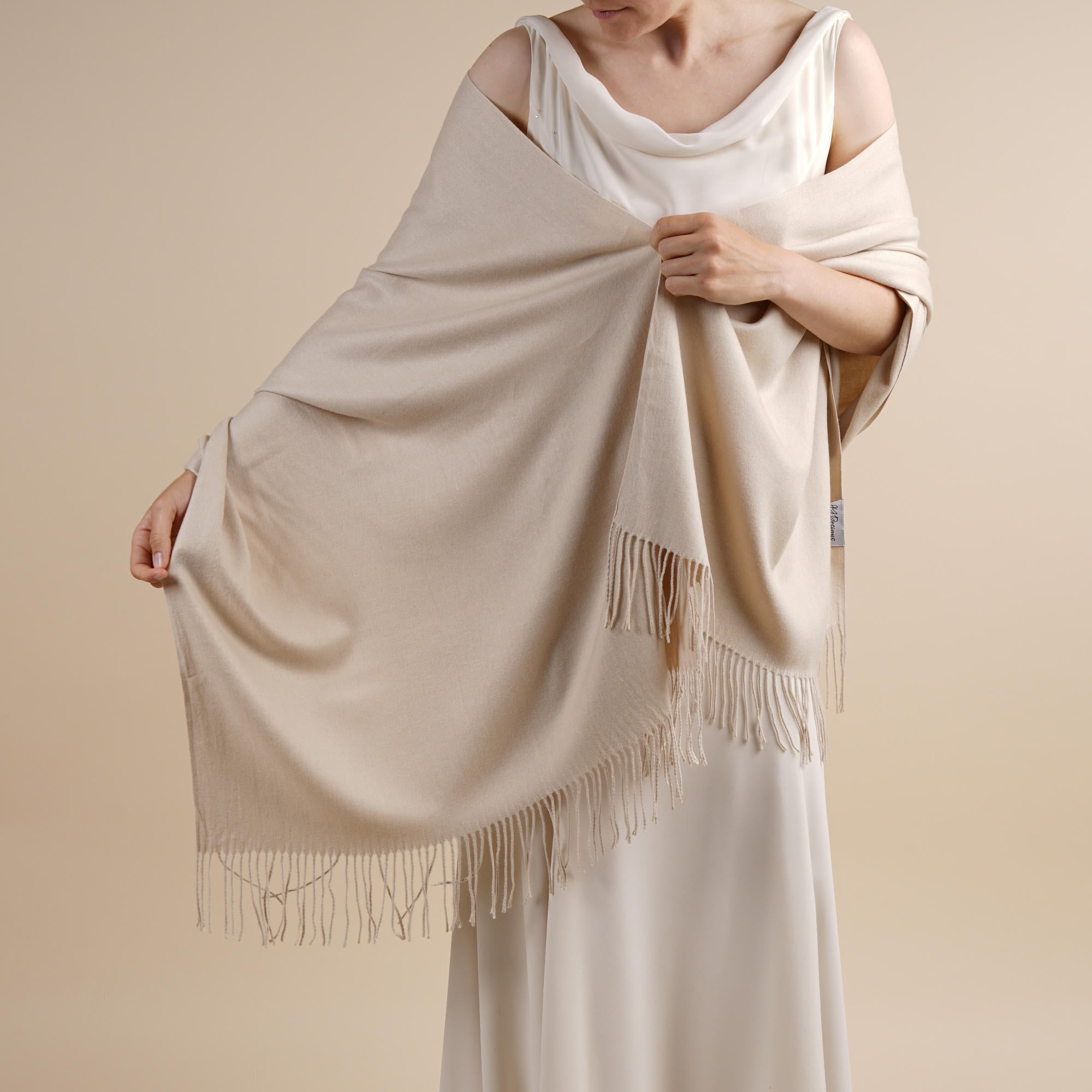 Beige Pashmina | Drew Super Soft Large Special Occasion Wrap with Tassels