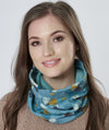 Snood | Esme Teal Blue Printed Jersey Loose Fit Neck Warmer with Soft Brushed Fleecy Back