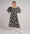 Sample Dress | Black & White Floral Bardot Style Dress | Francesca Dress with Elasticated Neckline | Size UK 10-14