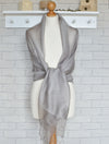 Sophia Silver Grey Organza and Crepe Silk Viscose Tasselled Special Occasion Wrap