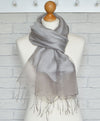 Sophia Silver Grey Organza and Crepe Silk Viscose Tasselled Special Occasion Wrap