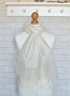 Sophia Double Layered Organza and Crepe Silk/Viscose Ivory Cream Tasselled Bridal Bridesmaid Special Occasion Wrap Semi-Sheer Stole