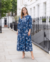 Blue Floral Dress | Manon Relaxed Fit Dress with 3/4 Sleeves & Gathered Skirt