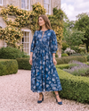 Blue Floral Dress | Manon Relaxed Fit Dress with 3/4 Sleeves & Gathered Skirt
