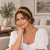Mustard Yellow with Navy Spot Silky Twisted Knot Rigid Headband