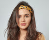 Mustard Yellow with Navy Spot Silky Twisted Knot Rigid Headband