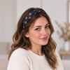 Twisted Knot Headband Navy Blue with Gold Polka Dot Silky Fabric Rigid Hair band