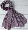 Striped Scarf | Clara Mulberry Purple and White Large Soft Light Weight Scarf or Sarong