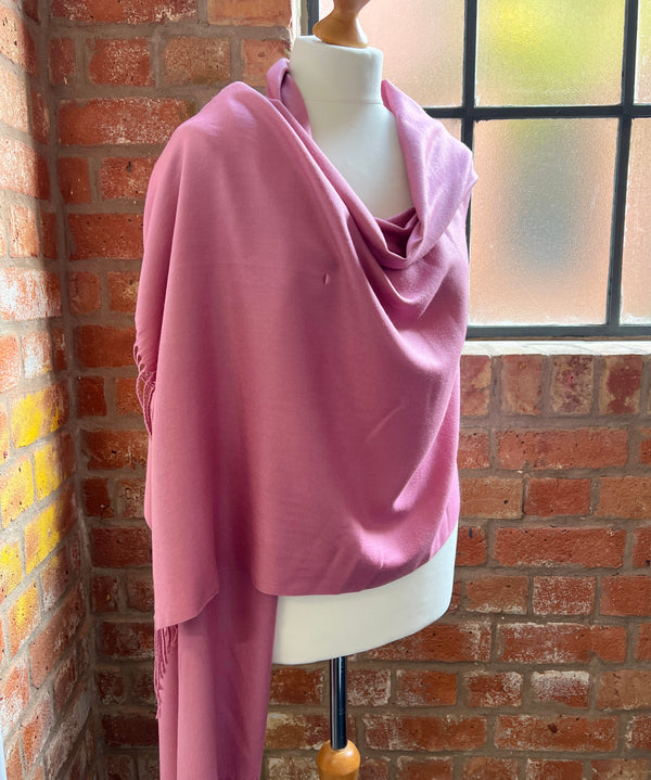 Rose Pink Wrap, Soft Large Shawl with Tassels, Evening and Occasion Wear