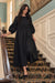 Gathered Relaxed Dress with 3/4 Sleeves | Rosie Black Linen Blend Dress