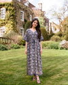 Blue Paisley Dress Drawstring-Waist Siobhan Kaftan With Butterfly Sleeves