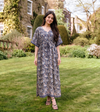 Blue Paisley Dress Drawstring-Waist Siobhan Kaftan With Butterfly Sleeves