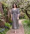 Blue Paisley Dress Drawstring-Waist Siobhan Kaftan With Butterfly Sleeves