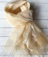 Organza Wrap in Cream Silk Crepe & Gold Organza Sophia Tasselled Special Occasion Scarf