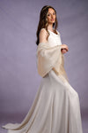 Organza Wrap in Cream Silk Crepe & Gold Organza Sophia Tasselled Special Occasion Scarf