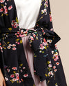 Black & Pink Kimono | Coco Cherry Blossom Print Robe with Matching Headband