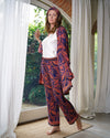 Pink & Navy Blue Kimono | Emily Lightweight Silky Paisley Robe