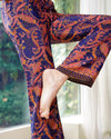 Pink & Navy Blue Trousers | Farrah Lightweight Silky Elasticated Waist Paisley Print Pants