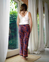 Pink & Navy Blue Trousers | Farrah Lightweight Silky Elasticated Waist Paisley Print Pants