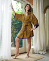 Mustard & Blue Kimono | Emily Lightweight Silky Paisley Robe