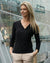 Black Ruched Top | Issy Long Sleeve Faux Wrap Soft Jersey Top