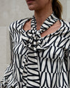 Black & Cream Bow Blouse | Pippa Silky Abstract Print Blouson Sleeve Blouse