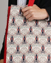 Tote Bag Canvas Lined Red Blue & White Art Nouveau Print Shoulder Bag